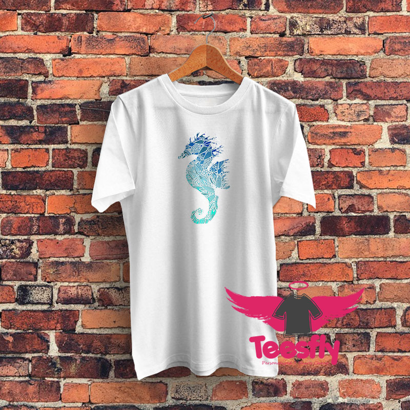 Blue Mandala Seahorse Graphic T Shirt