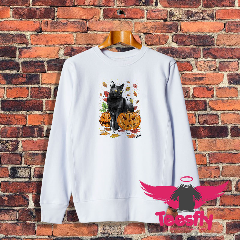 Cat Leaves and Pumpkins Sweatshirt