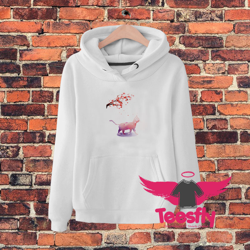 Pink Watercolor Cat Sakura Tree Hoodie