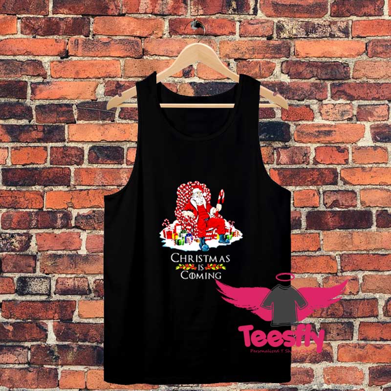 Santa Is Coming Candy Cane Unisex Tank Top