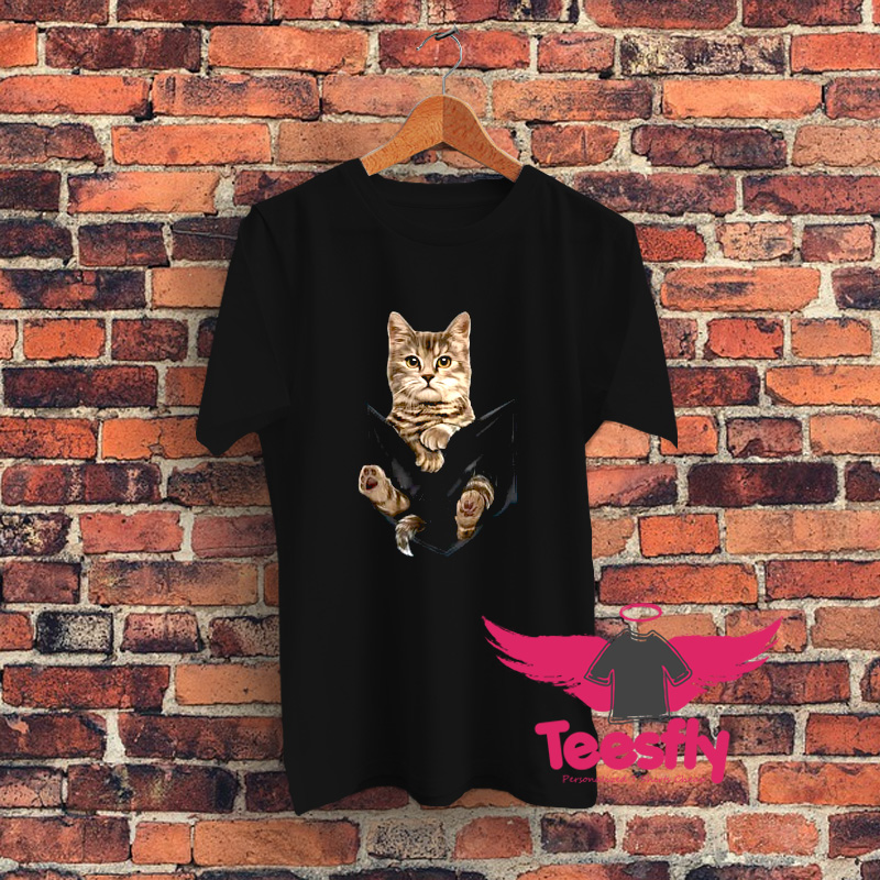 Brown Cat Sits In Pocket Graphic T Shirt