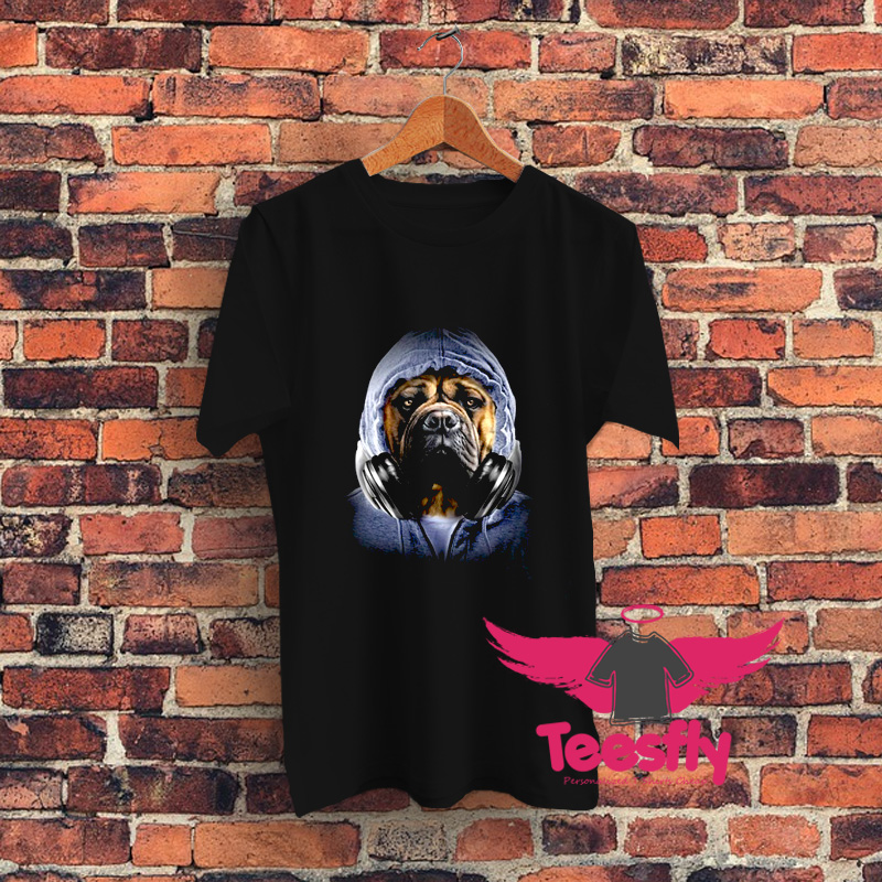 Bullmastiff And Headphone Rapper Dog Graphic T Shirt