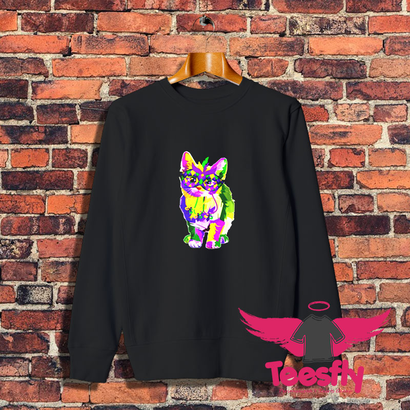 Cat Wearing Carnival Mask Mardi Gras Sweatshirt 1