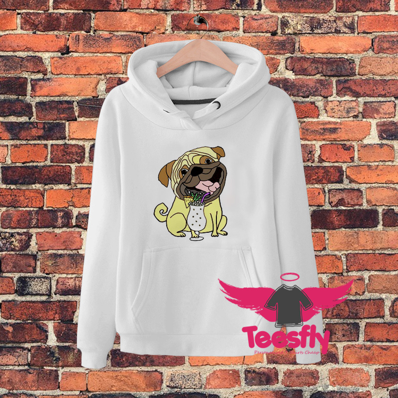 Pug Dog Drinking Pina Colada Hoodie