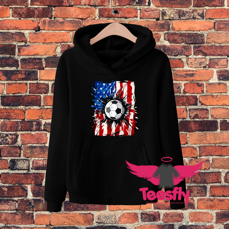 Vintage Soccer 4Th Of July American Flag Boys Hoodie