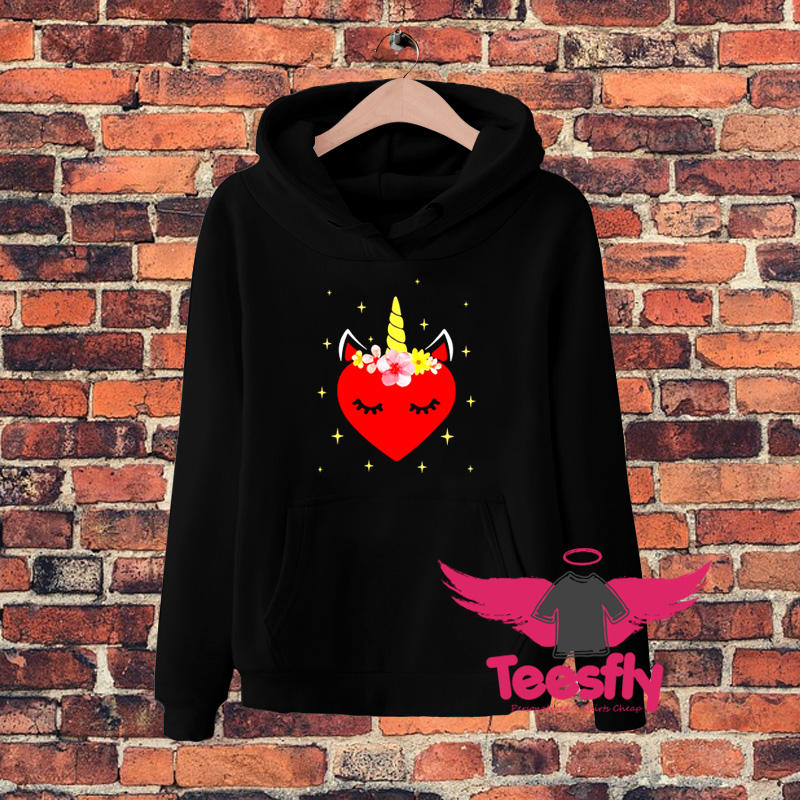 Heart Unicorn Face Valentine Day Hoodie