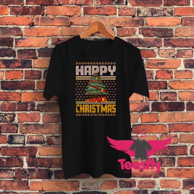 Happy Christmas Tree Light Ugly Christmas Graphic T Shirt