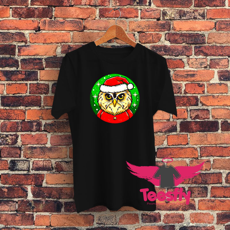 Santa Owl Cartoon Christmas Graphic T Shirt